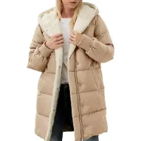 ASKSA Manteau d'hiver long Femme Doudoune chaude Veste d'hiver Laessig Veste polaire Outdoor Casual Manteau à capuche (Kaki,2XL)