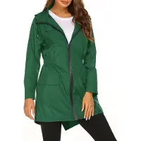 ASKSA Veste de pluie Femme Imperméable Respirant Léger Outdoor Manteau de pluie avec capuche Veste coupe-vent, Vert, L