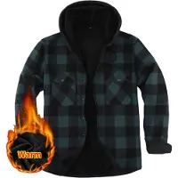 ASKSA Hommes Veste d'hiver à carreaux Doublure polaire Veste Outdoor Veste tricotée avec capuche Veste polaire, Vert, M