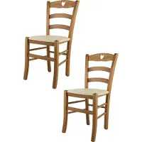 STOCK LINE t m c s Tommychairs - Lot de 2 chaises CUORE pour la cuisine et la salle à manger, Structure robuste en hêtre laqué ton chêne et assise rembourrée recouverte de similicuir couleur ivoire
