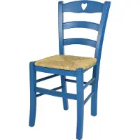 STOCK LINE t m c s Tommychairs - Chaise CUORE pour la cuisine et la salle à manger, structure robuste en bois de hêtre, peinte en bleu aniline et assise en paille