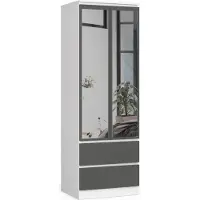 BDW Armoire avec miroir 2 portes 2 tiroirs, blanc-gris