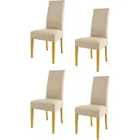 STOCK LINE t m c s Tommychairs - Set de 4 chaises modernes LUISA pour la cuisine et la salle à manger, structure robuste en bois de hêtre laqué couleur chêne, rembourrées et recouvertes de similicuir couleur lin