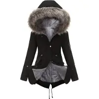 ASKSA Manteau d'hiver Femme Chaud Doublé Veste d'hiver Femme Parka d'hiver mi-longue avec Taille ajustable et bord en Fourrure artificielle amovible,Noir,M