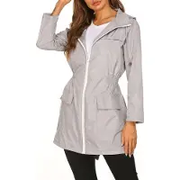ASKSA Veste de pluie Femme Imperméable Respirant Léger Outdoor Manteau de pluie avec capuche Veste coupe-vent, Gris, M