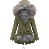 ASKSA Manteau d'hiver Femme Doublé Chaud Veste d'hiver Femme Parka d'hiver mi-longue avec Taille ajustable et bordure amovible en Fourrure artificielle,Vert Armée,4XL