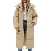 ASKSA Femme Manteau d'hiver long Manteau d'hiver matelassé Doudoune chaude Manteau avec capuche (Kaki,XL)