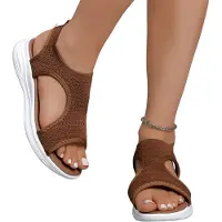 ASKSA Sandales Femme Été Mesh Chaussures Orthopédiques Confortables Slingback Muffin Semelle souple Chaussures d'été Sandales Femme Été Confortables Sandales Plateau Élégantes, Café, Taille : 42