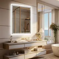 WISFOR miroir de salle de bain LED 70×50cm miroir de salle de bain éclairé miroir mural avec interrupteur tactile antibuée gradable
