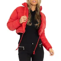 ASKSA Veste Femme Tampon Court Col Debout Matelassé Epais Veste d'hiver Outdoor, Rouge, M
