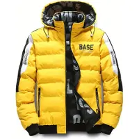 ASKSA Hommes Veste d'hiver Chaude Veste d'extérieur Sportive Rembourrée Epaissie Doudoune Double face Capuchon amovible,Jaune,5XL
