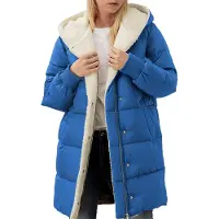 ASKSA Manteau d'hiver long Femme Doudoune chaude Veste d'hiver Laessig Veste polaire Outdoor Casual Manteau à capuche (Bleu,S)