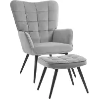 HOMCOM Fauteuil à oreilles avec repose-pieds, fauteuil relax, fauteuil lounge aspect velours