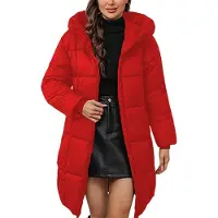 ASKSA Femme Manteau d'hiver à capuche Epais Manteau chaud matelassé Long Doudoune Outdoor Manteau coupe-vent Manteau matelassé Outwear (Rouge,XXL)