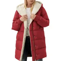 ASKSA Manteau d'hiver long Femme Doudoune chaude Veste d'hiver Laessig Veste polaire Outdoor Casual Manteau à capuche (Rouge,L)