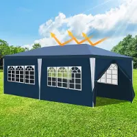 Izrielar Tente de réception Pavillon Kit complet avec toit, parois latérales, fermeture éclair & piquets de terre 3x6m Bleu