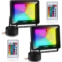 TolleTour Projecteur RGB 50W avec télécommande Projecteur LED RGB Projecteur extérieur LED IP66 étanche 2 pièces