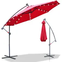 HENGDA Parasol avec éclairage LED Ø350cm Parasol ampli 360° pivotant Parapluie de jardin Pavillon rouge