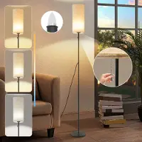 ZMH Lampadaire Tissu Salon Lampadaire LED Lampadaire à intensité variable 3 températures de couleur Vintage Beige Abat-jour Lampe sur pied avec interrupteur à cordon Rétro
