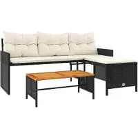 Syfax Canapé de jardin avec table et coussins en forme de L noir