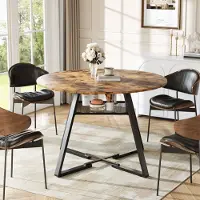 Fortuna Lai Table de salle à manger ronde Ø120 cm dans le style vintage - Table de salle à manger avec rangement, plateau de table imitation bois & châssis métallique stable, 4-6 personnes