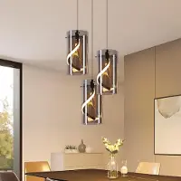 ZMH Lampe suspendue LED pour table à manger, 3 ampoules, 33 W, ronde, gris fumé, hauteur réglable, 3000 K, lampe de couloir