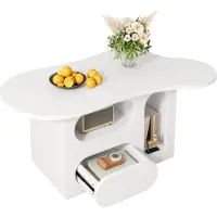 Sweiko Table basse avec tiroirs, table basse en forme de nuage avec des compartiments ouverts, matériaux de haute qualité. 97x45x43,5cm