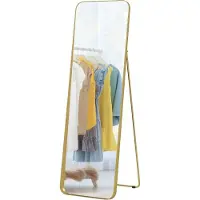 Youjia Miroir en pied, sur pied, inclinable, cadre métallique, MDF, 160 x 50 cm, couleur or