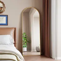 Fortuna Lai Arc Miroir intégral 60x165 cm, Miroir sur pied bombé en or, mural ou adossé, Idéal comme miroir d'habillage ou de vanité pour le salon