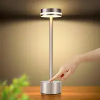ZMH Lampe de table Batterie LED Lampe de table Sans fil Lampe de chevet Dimmable avec USB-C Lampe tactile 3000K-6500K Argent Lampes de table pour chambre à coucher Salle à manger Bureau
