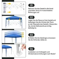 Aopunly Pavillon Pliable 3x3m Bleu Tente de réception protection UV réglable en hauteur avec sac de transport, pour extérieur jardin camping Sans parois latérales