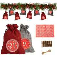 TolleTour Calendrier de l'Avent à remplir Noël Sacs Décor 24 Sacs en tissu rouge/gris