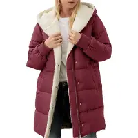 ASKSA Manteau d'hiver long Femme Doudoune chaude Veste d'hiver Laessig Veste polaire Outdoor Casual Manteau à capuche (Bordeaux,S)