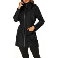 ASKSA Femme Veste de pluie Imperméable Respirant Léger Outdoor Manteau de pluie avec capuche Veste coupe-vent, Noir, L