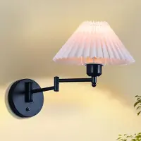 ZMH Applique intérieure Applique Vintage E27 Abat-jour Rétro Eclairage mural Orientable 40W.MAX Blanc Tissu Applique murale Lampe de couloir Mur pour chambre à coucher
