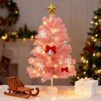 ZMH Arbre de Noël artificiel Rose Mini sapin de Noël 60cm Sapin de Noël Aiguilles PVC pour intérieur Décoration de Noël Equipé d'un support stable