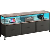 Fortuna Armoire TV, Tableau TV avec éclairage LED, 137 cm de long, Table TV avec 3 tiroirs en tissu et compartiments ouverts, 30 x 137 x 57 cm, Salon