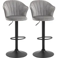 Fortuna Lai Lot de 2 tabourets de bar pivotants avec dossier réglable en hauteur, velours gris, sans accoudoirs, 51,5 x 57,5 x 93-114,5 cm, pour cuisine et bar