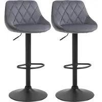 Fortuna Lai Lot de 2 tabourets de bar, tabouret de bar réglable en hauteur avec dossier, aspect velours, structure métallique, repose-pieds, pivotant, gris foncé