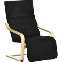 Fortuna Lai Fauteuil relax Fauteuil à bascule avec repose-pieds réglable, fauteuil de repos aspect lin, chaise de salle à manger en bois de bouleau, noir