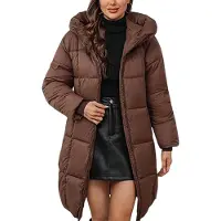 ASKSA Femme Manteau d'hiver à capuche Epais Manteau chaud matelassé Long Doudoune Outdoor Manteau coupe-vent Manteau matelassé Outwear (Café,3XL)
