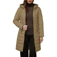 ASKSA Manteau d'hiver Femme Doublé chaud Veste matelassée longue Parka d'hiver Veste polaire coupe-vent Veste d'extérieur avec capuche (Kaki,L)