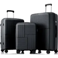 Fortuna Lai Trolleyset, 4 roues, (3 tlg), Bagage à main Trolley Set Valise PP-Bagages Extension valise de voyage,Résistant, Avec compartiments intérieurs et serrure TSA pour plus de sécurité Noir
