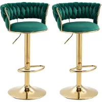 Fortuna Tabouret de bar Lai tissu velours (2.st), hauteur réglable,pour restaurants,bars,vert