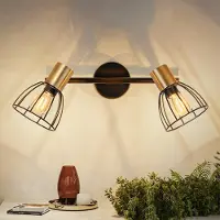 ZMH 2 flammes Applique intérieure Applique E14 noire Applique orientable 350° Lampe de couloir Spot mural rétro en métal pour escalier couloir salon
