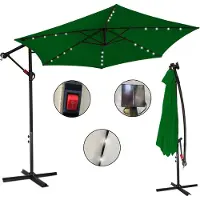 Yakimz Parasol Vert LED Solar Ø350cm Parasol de jardin Parasol de marché Manivelle Balcon Alu Inclinable