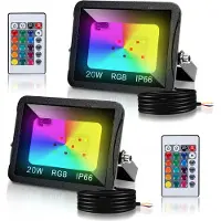 TolleTour Projecteur à LED RVB 20W Projecteur d'extérieur avec télécommande Projecteur à LED RVB 2 pièces