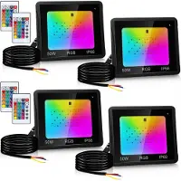 TolleTour Projecteur RGB LED 50W RGB Projecteur RGB LED extérieur avec télécommande IP66 étanche pour jardin 4 pièces