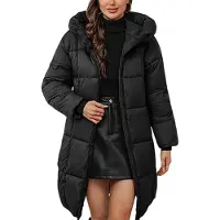 ASKSA Femme Manteau d'hiver à capuche Epais Manteau chaud matelassé Long Doudoune Outdoor Manteau coupe-vent Manteau matelassé Outwear (Noir,M)