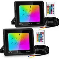 TolleTour Projecteur RGB LED 50W RGB Projecteur RGB LED extérieur avec télécommande IP66 étanche pour le jardin 2 pièces